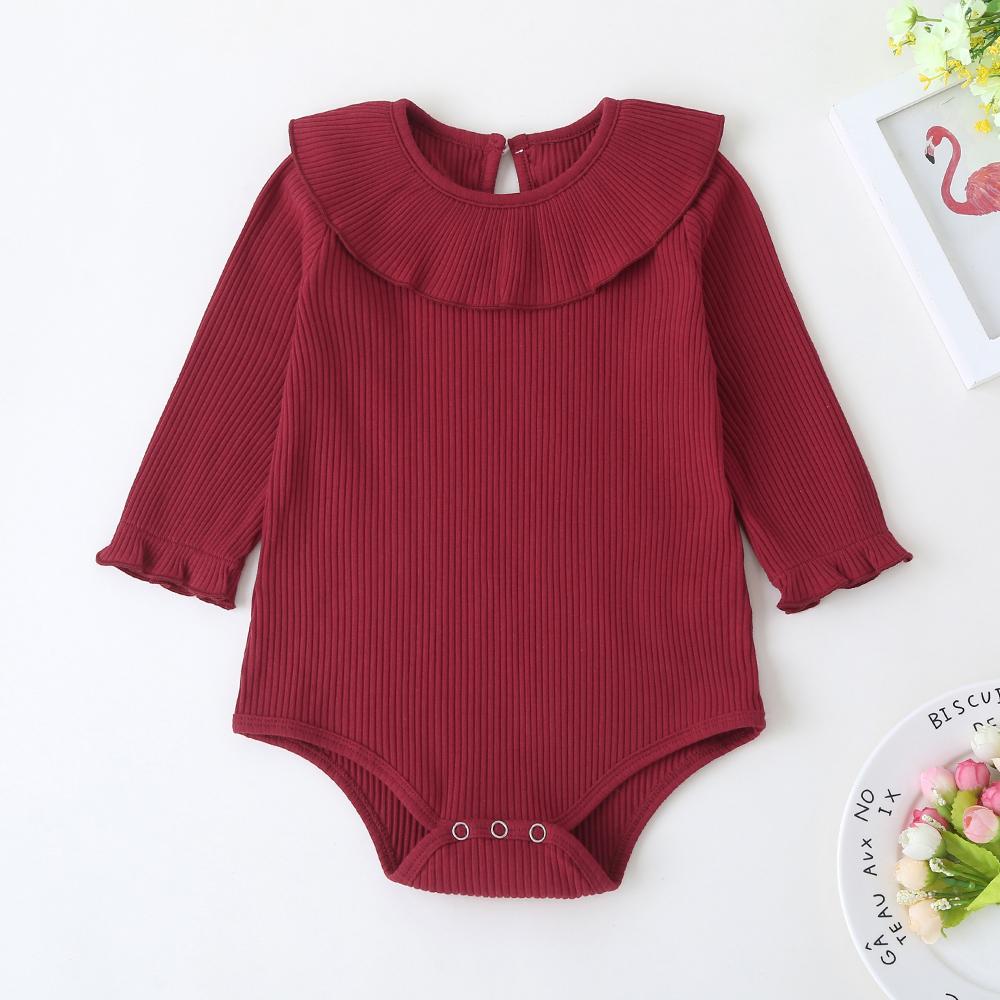 Baby Solid Ruffle Long Sleeve Romper & Floral Printed Pants - PrettyKid