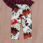 Girls Solid Ruffle Long Sleeve Tops & Floral Printed Pants - PrettyKid
