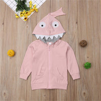 Girls Solid Shark Hooded Long Sleeve Jackets - PrettyKid