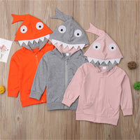 Girls Solid Shark Hooded Long Sleeve Jackets - PrettyKid