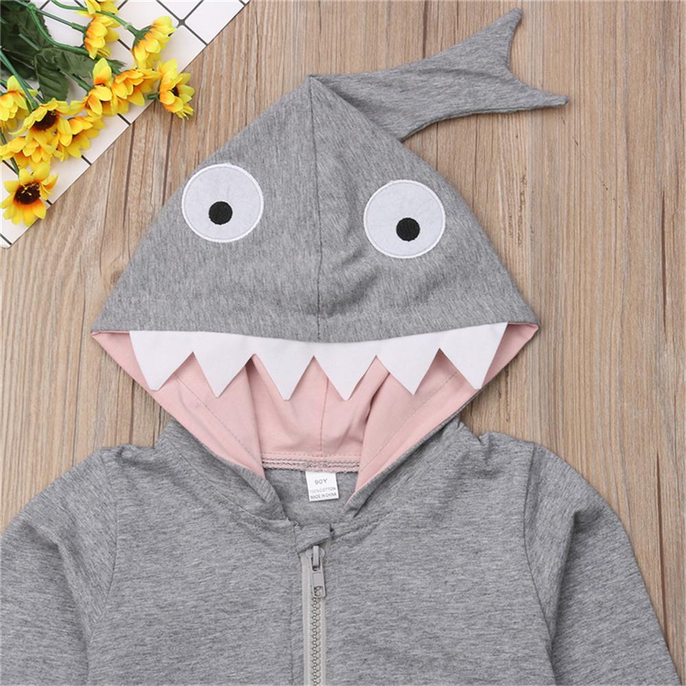 Girls Solid Shark Hooded Long Sleeve Jackets - PrettyKid