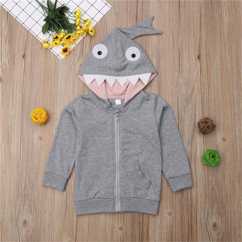 Girls Solid Shark Hooded Long Sleeve Jackets - PrettyKid