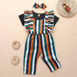 Baby Girls Solid Short Sleeve Romper & Striped Jumpsuit & Headband Baby Boutique clothes Wholesale - PrettyKid