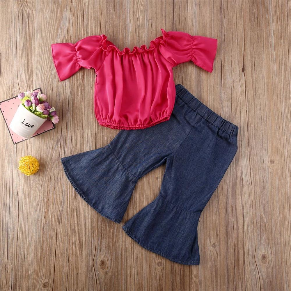 Girls Solid Short Sleeve Top & Bell Trousers Wholesale Girls Boutique clothes - PrettyKid