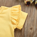 Baby Girls Solid Short Sleeve Top & Sunflower Suspender Skirt & Headband Wholesale clothes Baby - PrettyKid