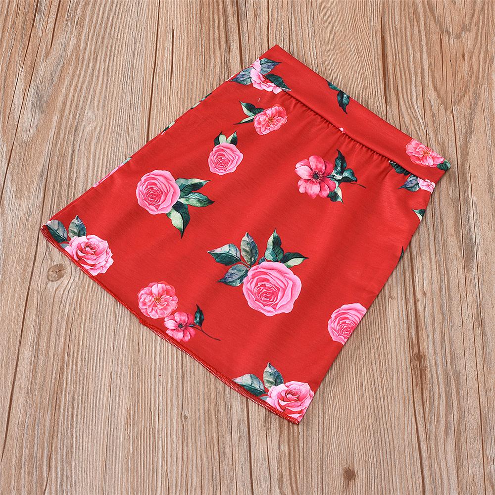 Girls Solid Sleeveless Ruffled Top & Floral Skirt & Headband Toddler Girls Wholesale - PrettyKid