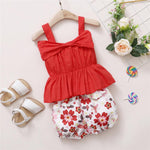 Toddler Girls Solid Sling Top & Floral Shorts wholesale baby and kids clothing - PrettyKid