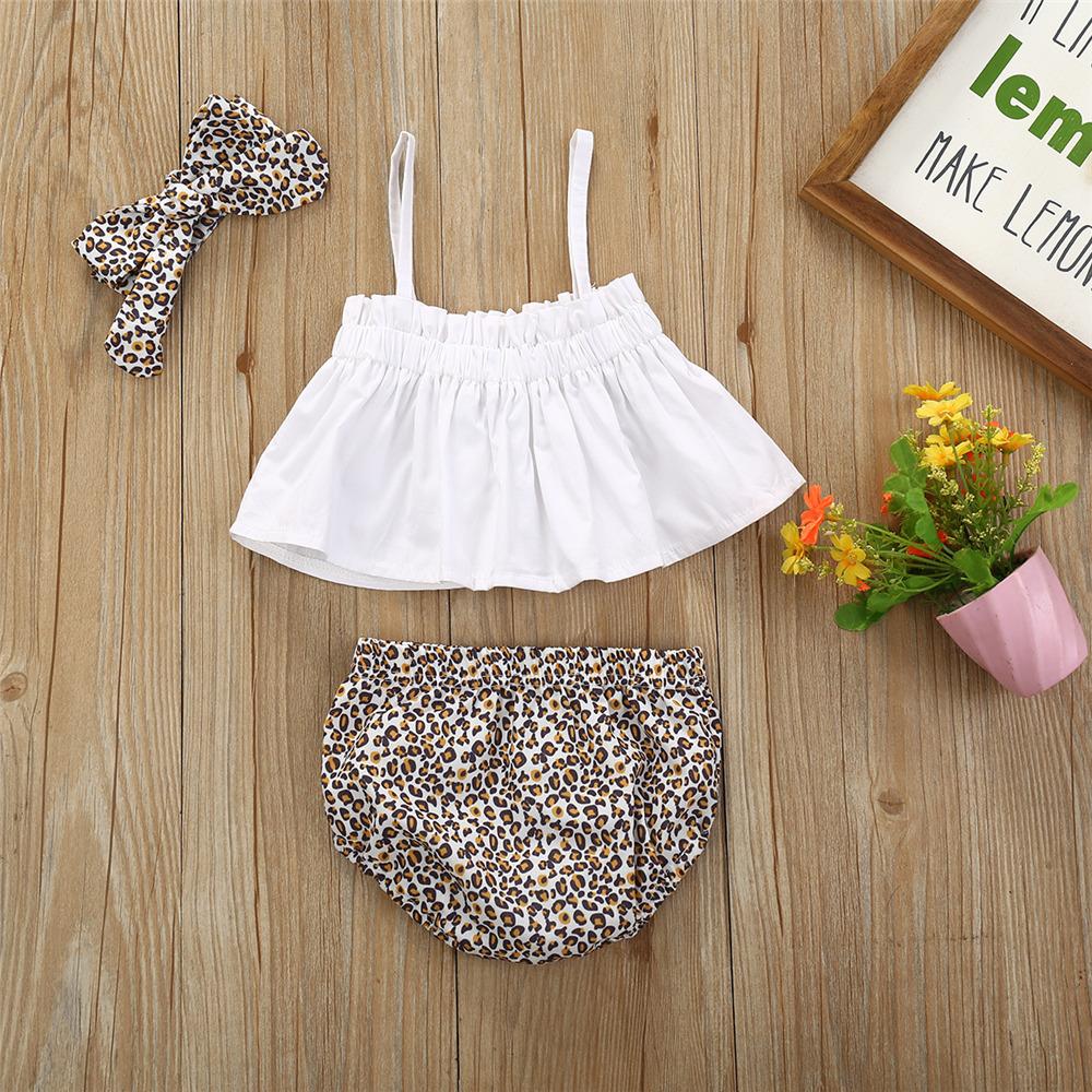 Baby Girls Solid Sling Top & Leopard Shorts & Headband Wholesale clothes Baby - PrettyKid