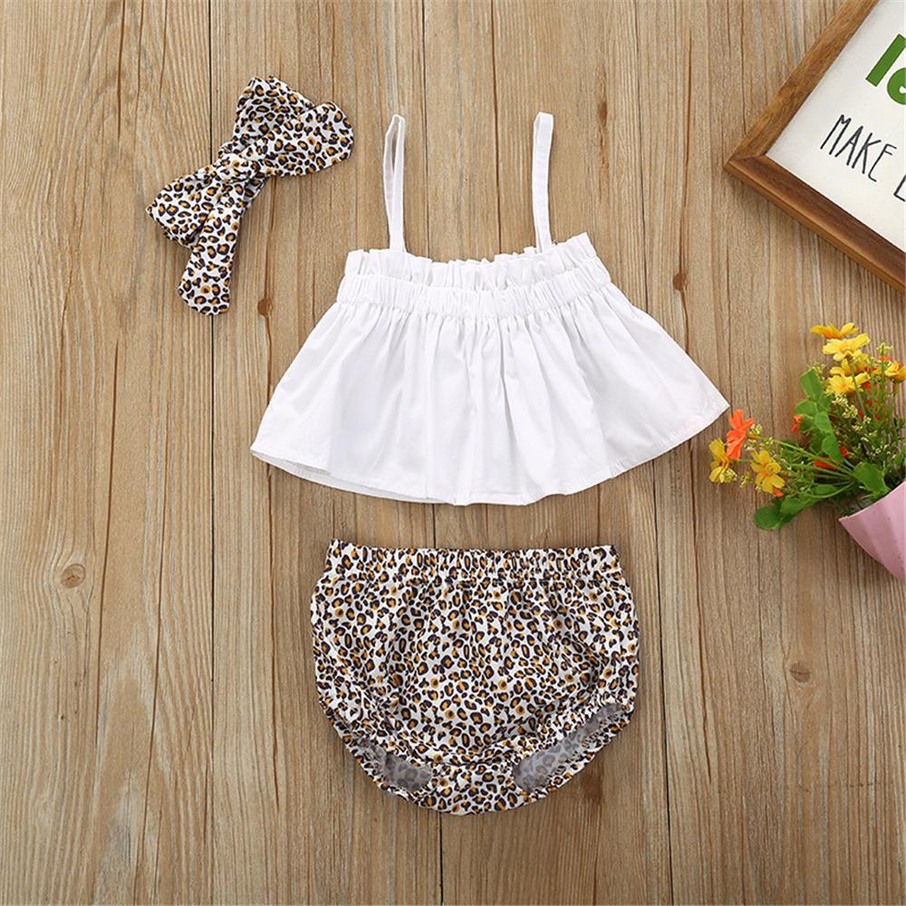 Baby Girls Solid Sling Top & Leopard Shorts & Headband Wholesale clothes Baby - PrettyKid