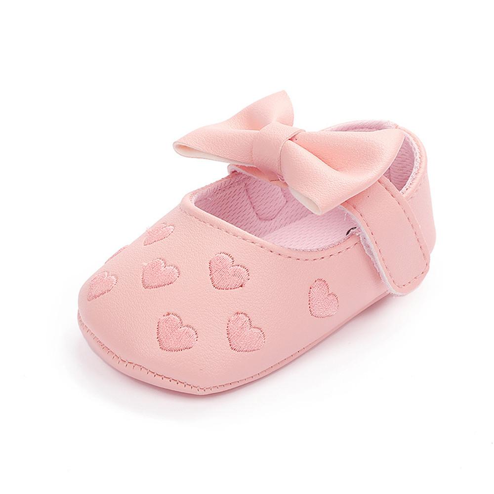 Baby Girls Solid Soft Heart Magic Tape Flats - PrettyKid