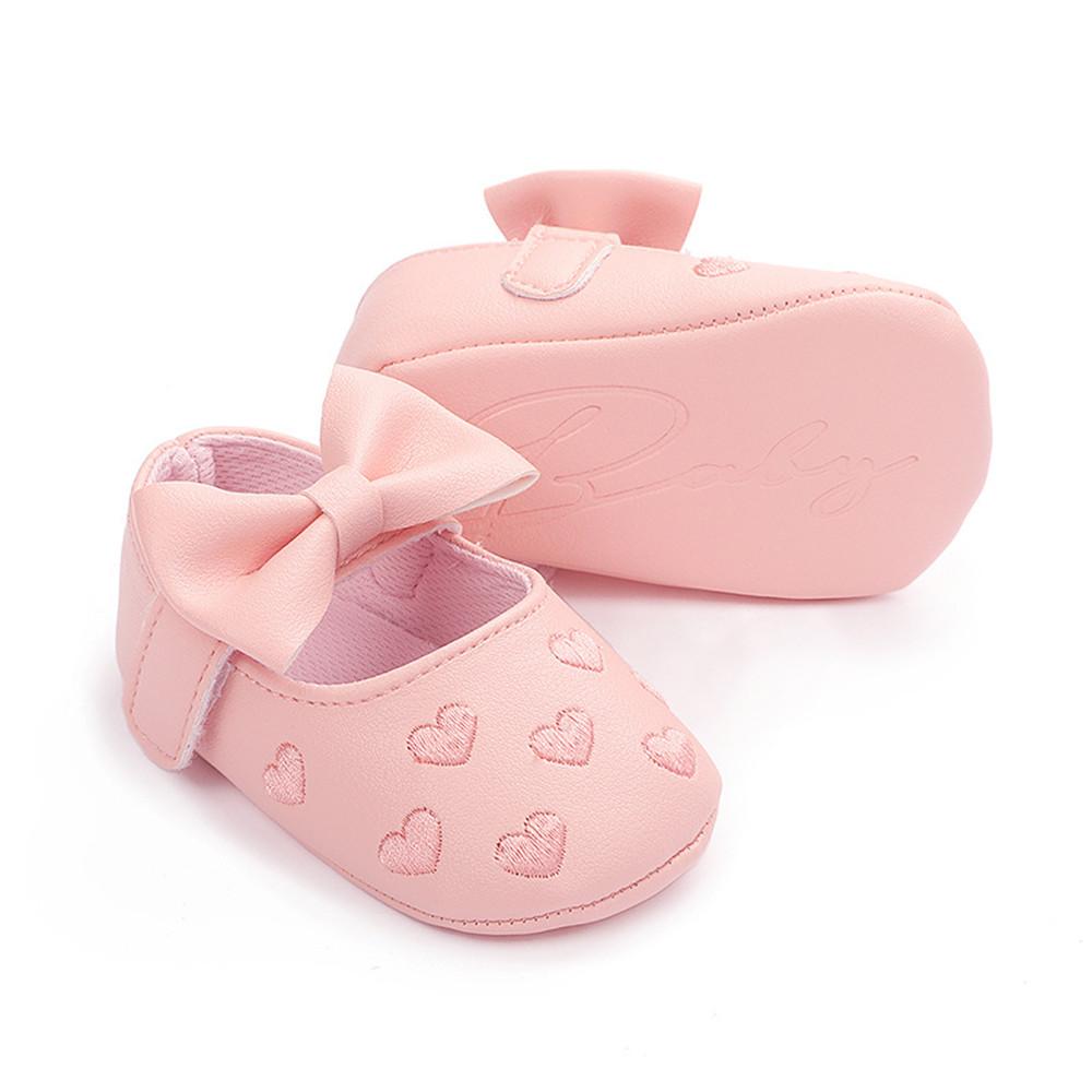 Baby Girls Solid Soft Heart Magic Tape Flats - PrettyKid