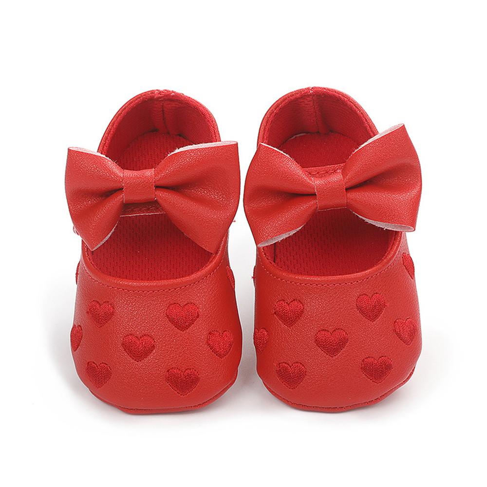 Baby Girls Solid Soft Heart Magic Tape Flats - PrettyKid