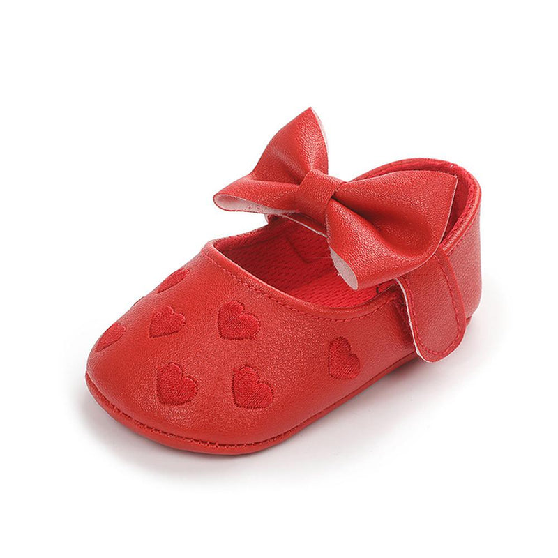 Baby Girls Solid Soft Heart Magic Tape Flats - PrettyKid