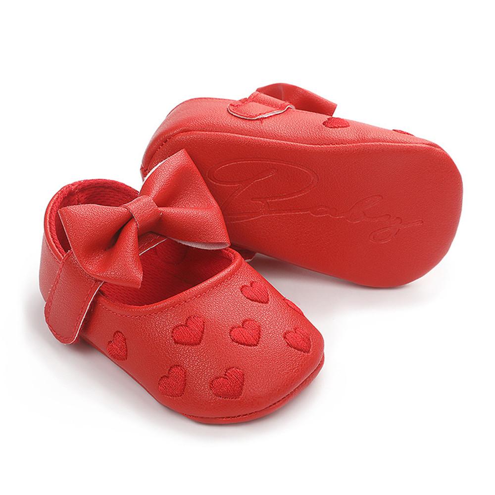 Baby Girls Solid Soft Heart Magic Tape Flats - PrettyKid