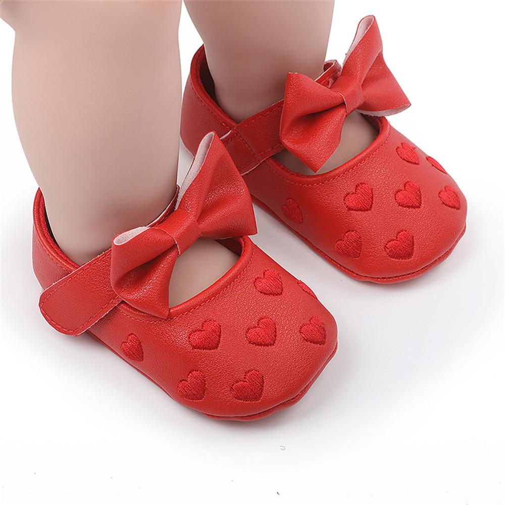 Baby Girls Solid Soft Heart Magic Tape Flats - PrettyKid