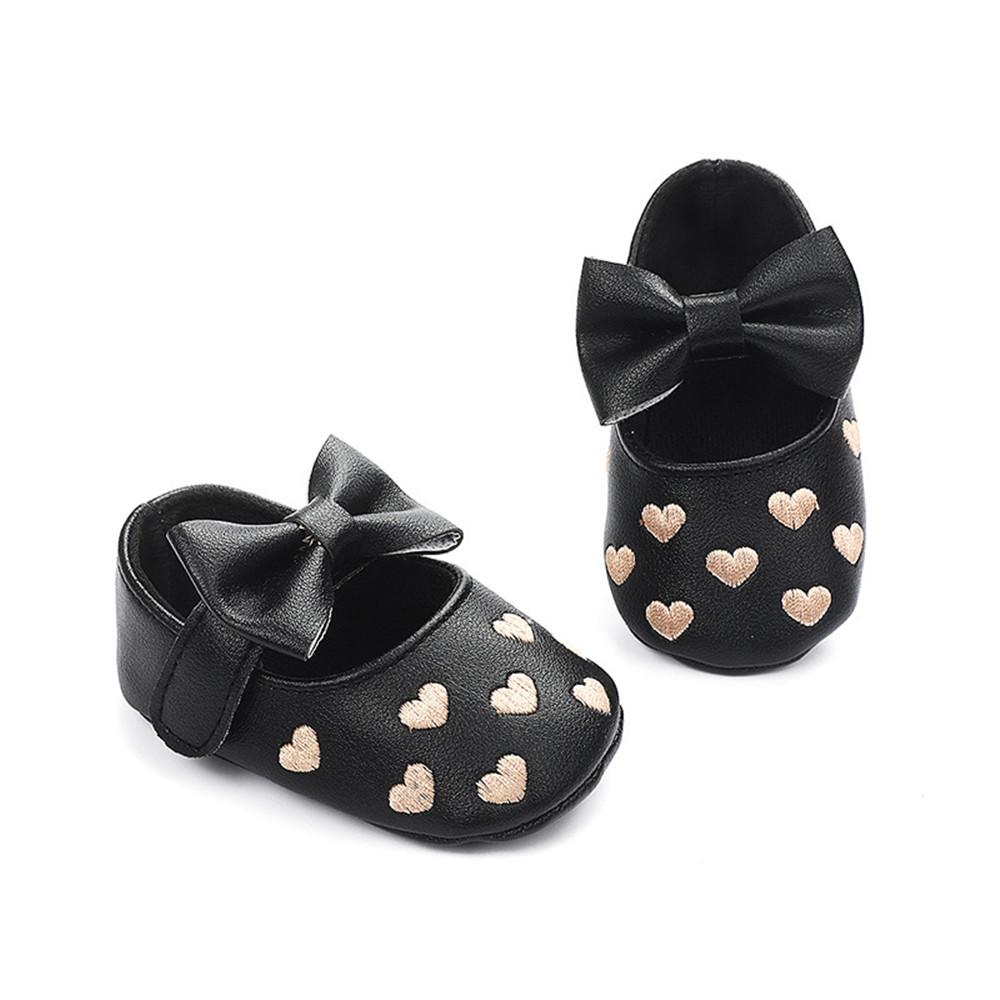 Baby Girls Solid Soft Heart Magic Tape Flats - PrettyKid