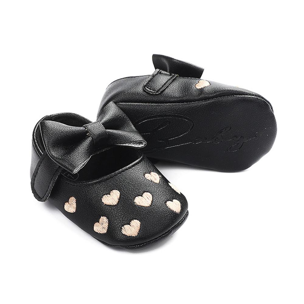 Baby Girls Solid Soft Heart Magic Tape Flats - PrettyKid