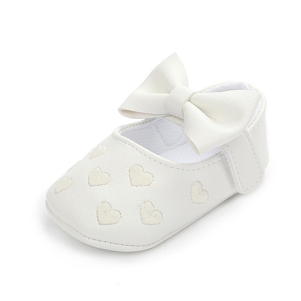 Baby Girls Solid Soft Heart Magic Tape Flats - PrettyKid