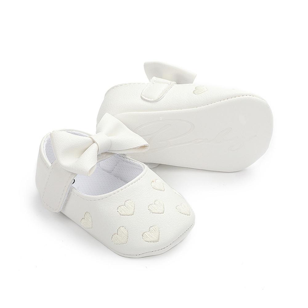 Baby Girls Solid Soft Heart Magic Tape Flats - PrettyKid