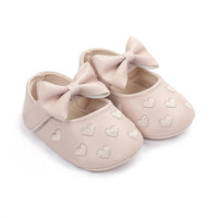 Baby Girls Solid Soft Heart Magic Tape Flats - PrettyKid