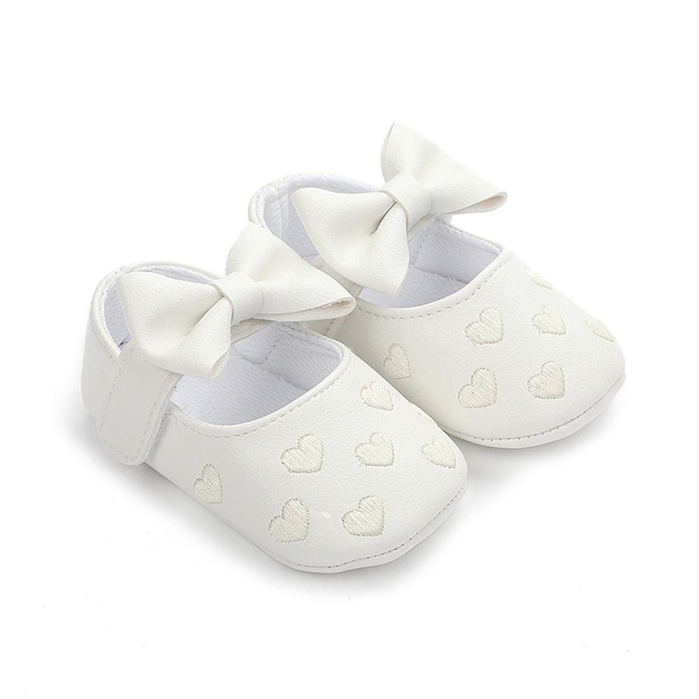 Baby Girls Solid Soft Heart Magic Tape Flats - PrettyKid