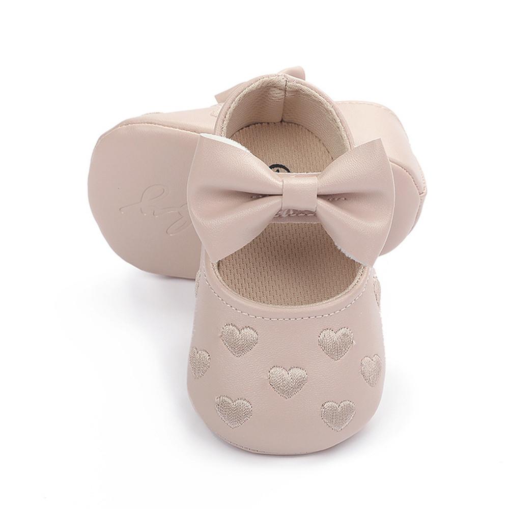 Baby Girls Solid Soft Heart Magic Tape Flats - PrettyKid