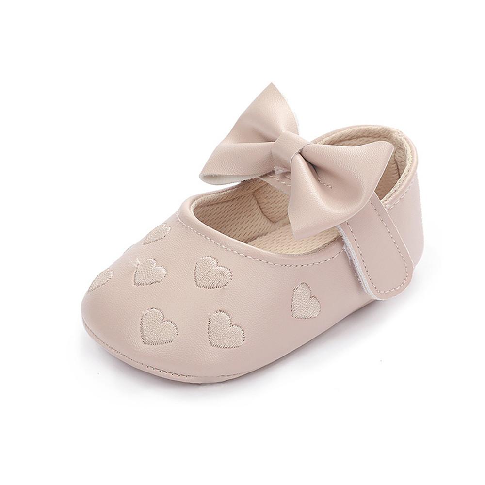 Baby Girls Solid Soft Heart Magic Tape Flats - PrettyKid