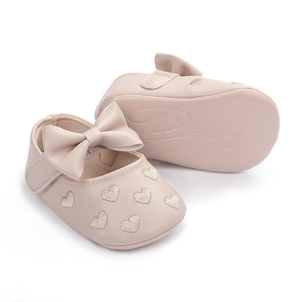 Baby Girls Solid Soft Heart Magic Tape Flats - PrettyKid