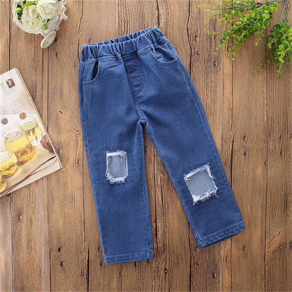 Girls Solid Stylish Ripped Jeans Toddler Girl Wholesale Clothing - PrettyKid