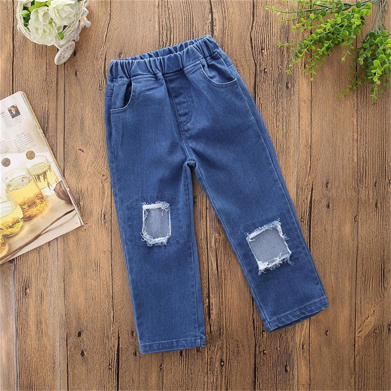 Girls Solid Stylish Ripped Jeans Toddler Girl Wholesale Clothing - PrettyKid
