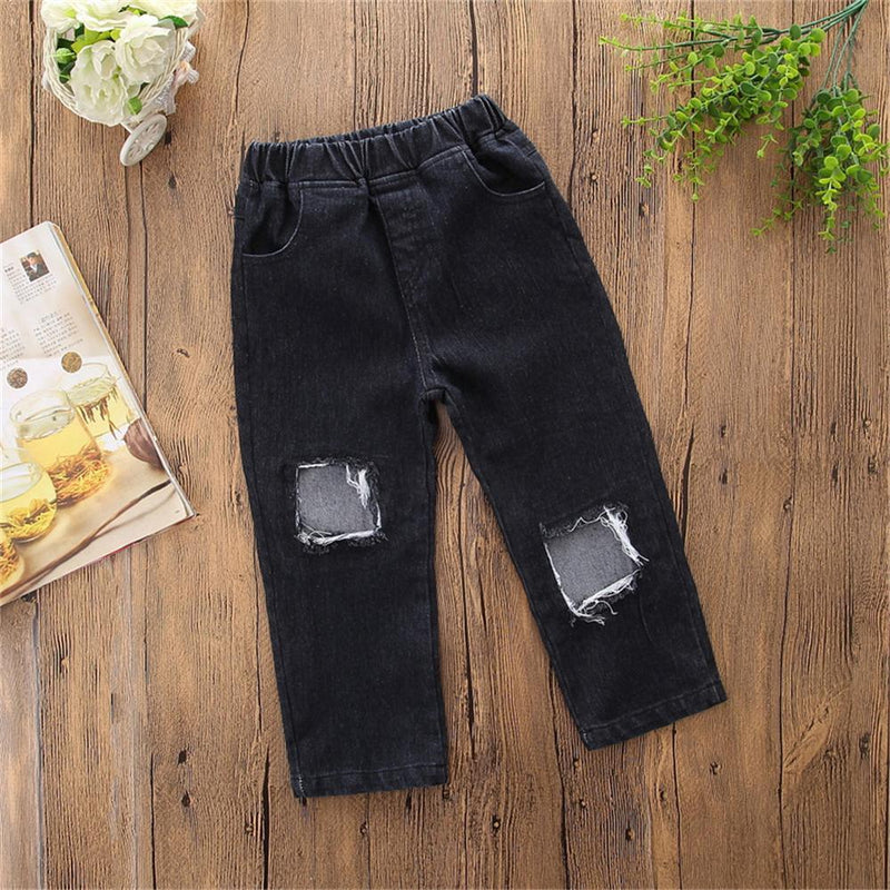 Girls Solid Stylish Ripped Jeans Toddler Girl Wholesale Clothing - PrettyKid