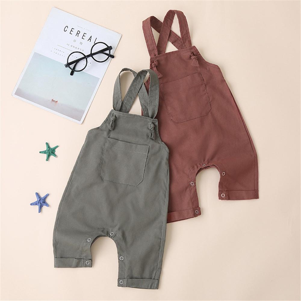 Girls Solid Suspender Pocket Jumpsuits - PrettyKid