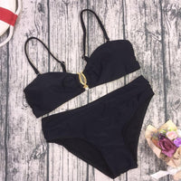 Women Solid Swimsuit Metal Buckle Bikini kids clothing distributor - PrettyKid