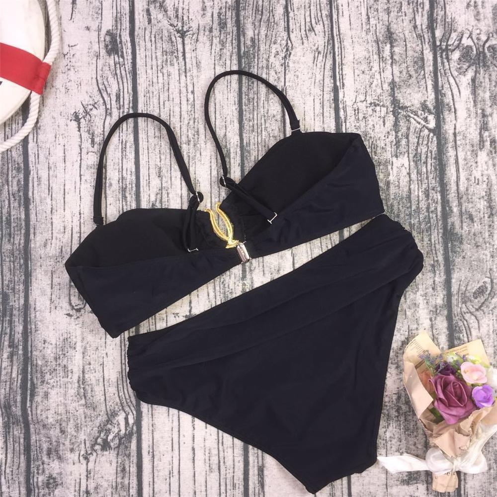 Women Solid Swimsuit Metal Buckle Bikini kids clothing distributor - PrettyKid