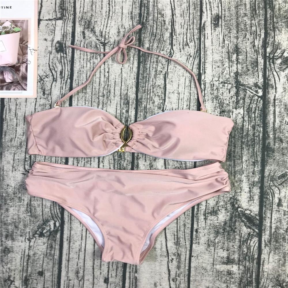 Women Solid Swimsuit Metal Buckle Bikini kids clothing distributor - PrettyKid