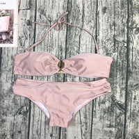Women Solid Swimsuit Metal Buckle Bikini kids clothing distributor - PrettyKid