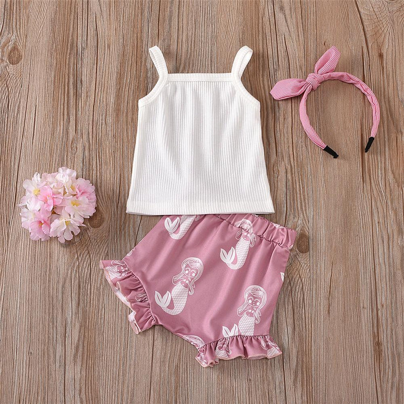 Baby Girls Solid Tank Top & Mermaid Print Shorts Baby Boutique Wholesale - PrettyKid