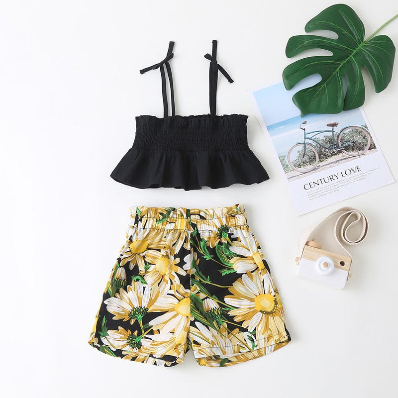 Girls Solid Tank Tops & Floral Shorts - PrettyKid