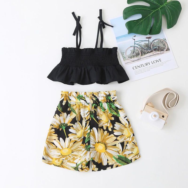 Girls Solid Tank Tops & Floral Shorts - PrettyKid
