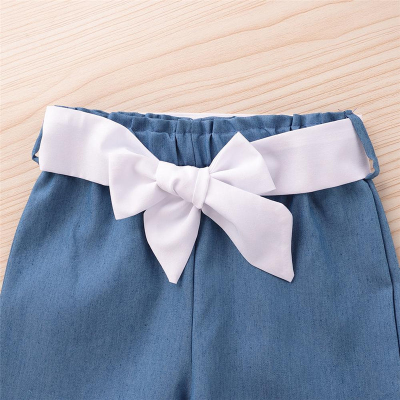 Girls Solid Tassel Long Sleeve Tops & Bow Trousers Little Girl Pants - PrettyKid