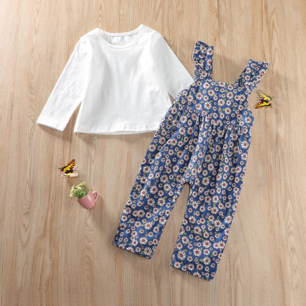 Baby Girls Solid Top & Floral Printed Jumpsuit Cheap Bulk Baby Clothes - PrettyKid