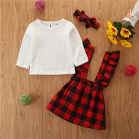 Girls Solid Top & Plaid Suspender Skirt Wholesale Girl Clothing - PrettyKid