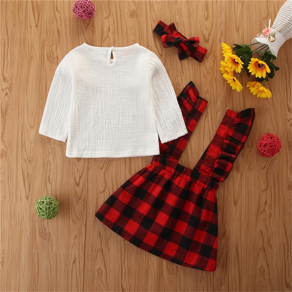Girls Solid Top & Plaid Suspender Skirt Wholesale Girl Clothing - PrettyKid