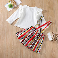 Baby Girls Solid Top & Striped Suspender Skirt Toddler Wholesale - PrettyKid