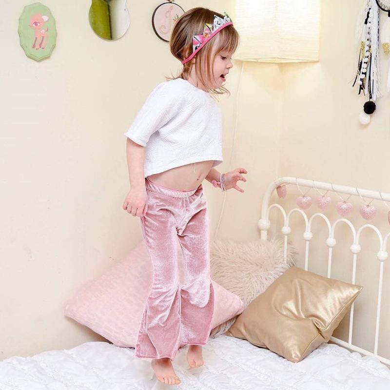 Toddler Girls Solid Velvet Flared Pants Girls Wholesale Clothes - PrettyKid