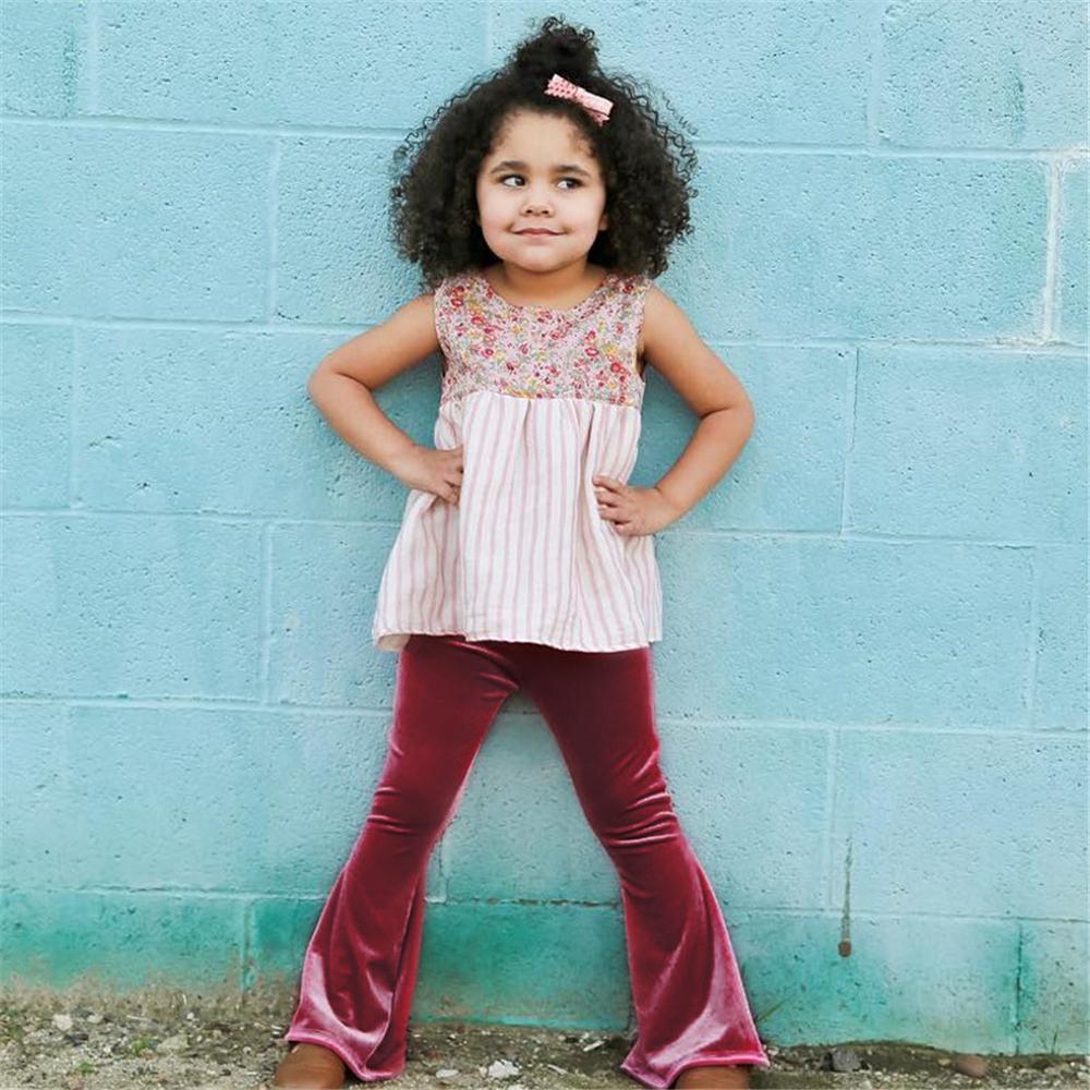 Toddler Girls Solid Velvet Flared Pants Girls Wholesale Clothes - PrettyKid