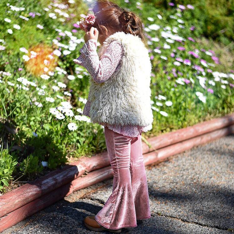 Toddler Girls Solid Velvet Flared Pants Girls Wholesale Clothes - PrettyKid
