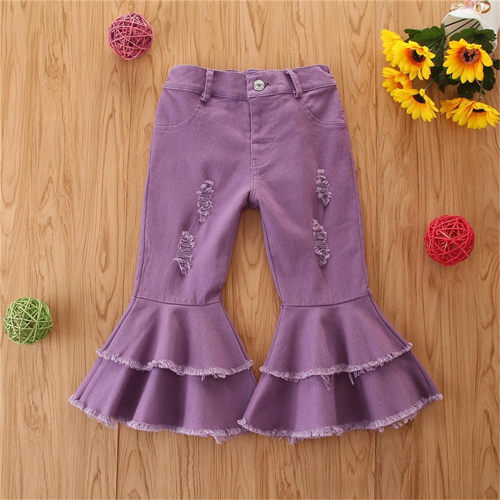 Girls Solid Wide Leg Ripped Bell Trousers Girls Clothing Wholesale - PrettyKid