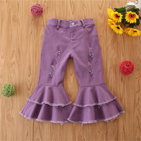 Girls Solid Wide Leg Ripped Bell Trousers Girls Clothing Wholesale - PrettyKid