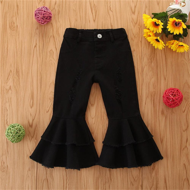 Girls Solid Wide Leg Ripped Bell Trousers Girls Clothing Wholesale - PrettyKid